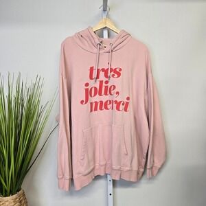 HM Pink Tres Jolie Merci‎ Graphic Hoodie Sweatshirt Mens XXL Womens XXXL